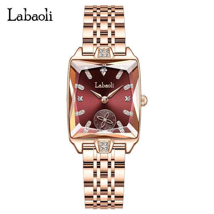 爆款方形女士手表镶钻独立秒盘高级感四叶草石英表女