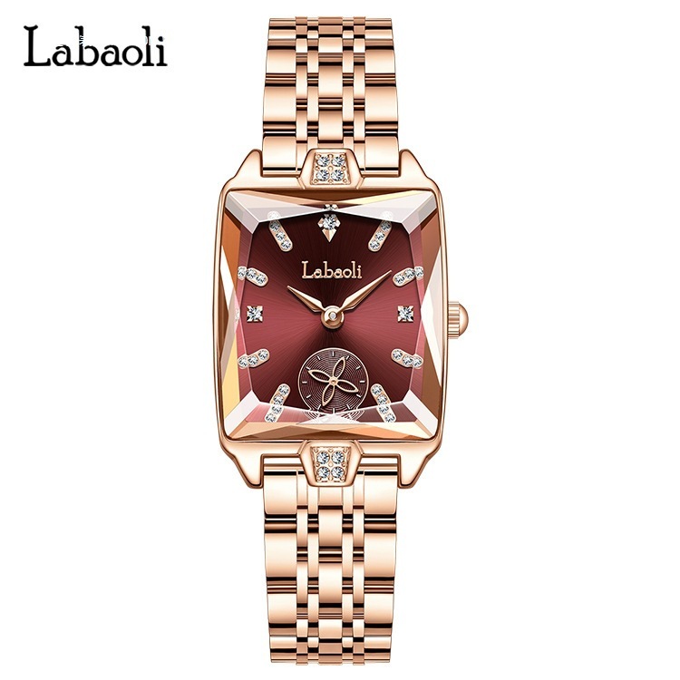 爆款方形女士手表镶钻独立秒盘高级感四叶草石英表女