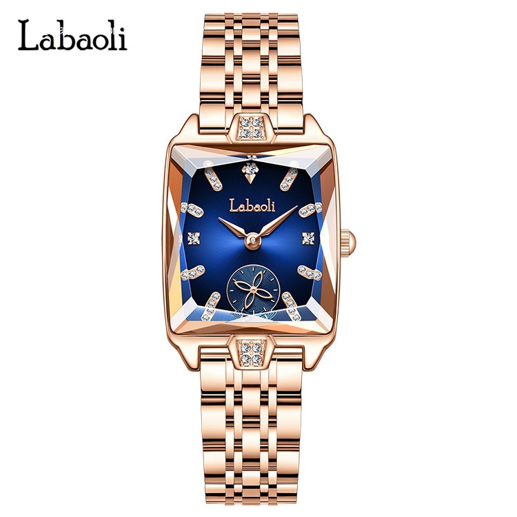 爆款方形女士手表镶钻独立秒盘高级感四叶草石英表女