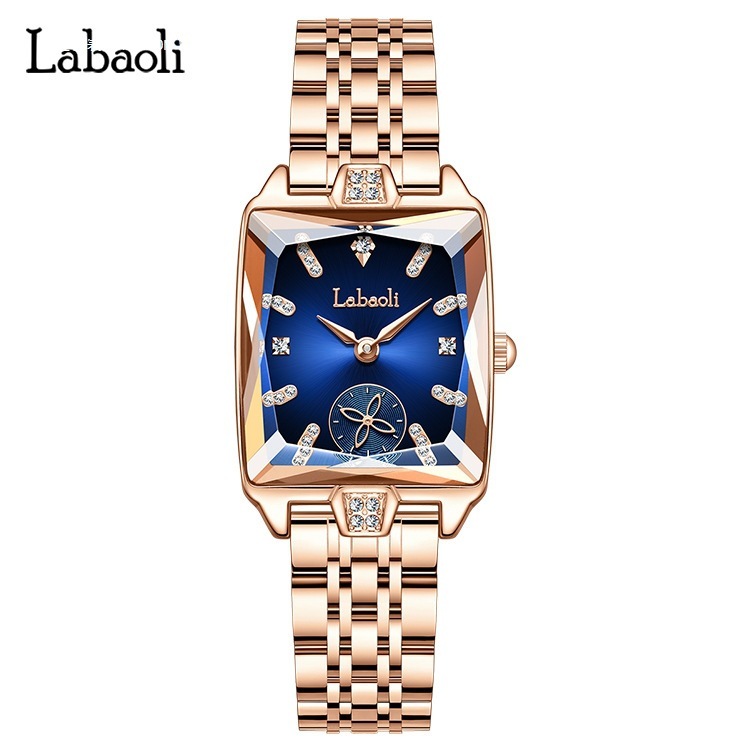 爆款方形女士手表镶钻独立秒盘高级感四叶草石英表女