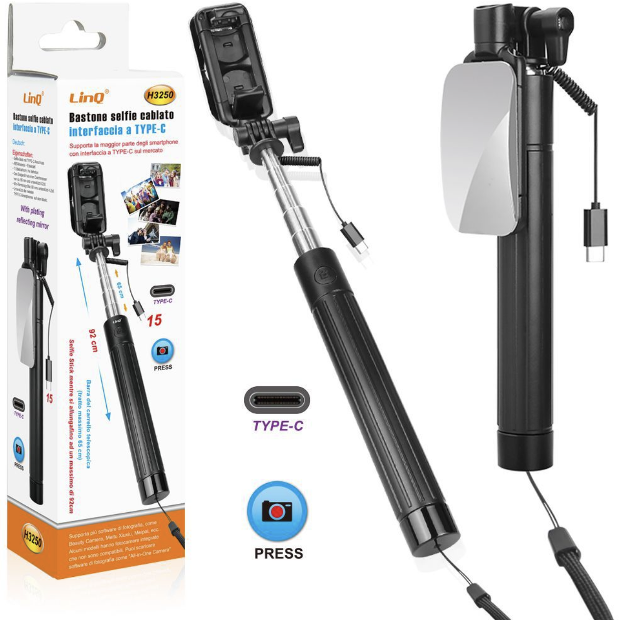 H3250 | Bastone selfie cablata type-c (Linq)