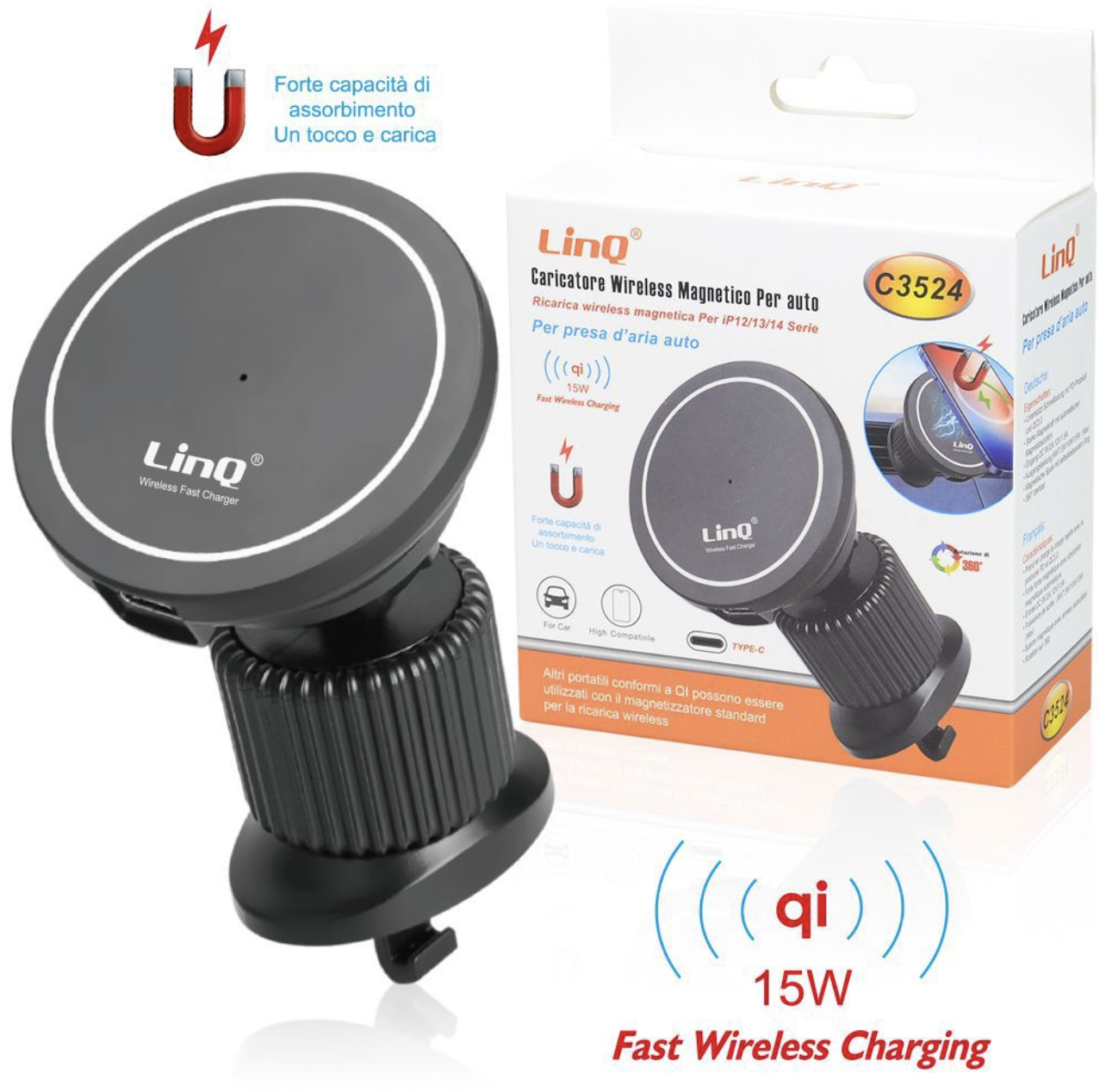 C3524 | Caricatore wireless magnetico per auto (Linq)