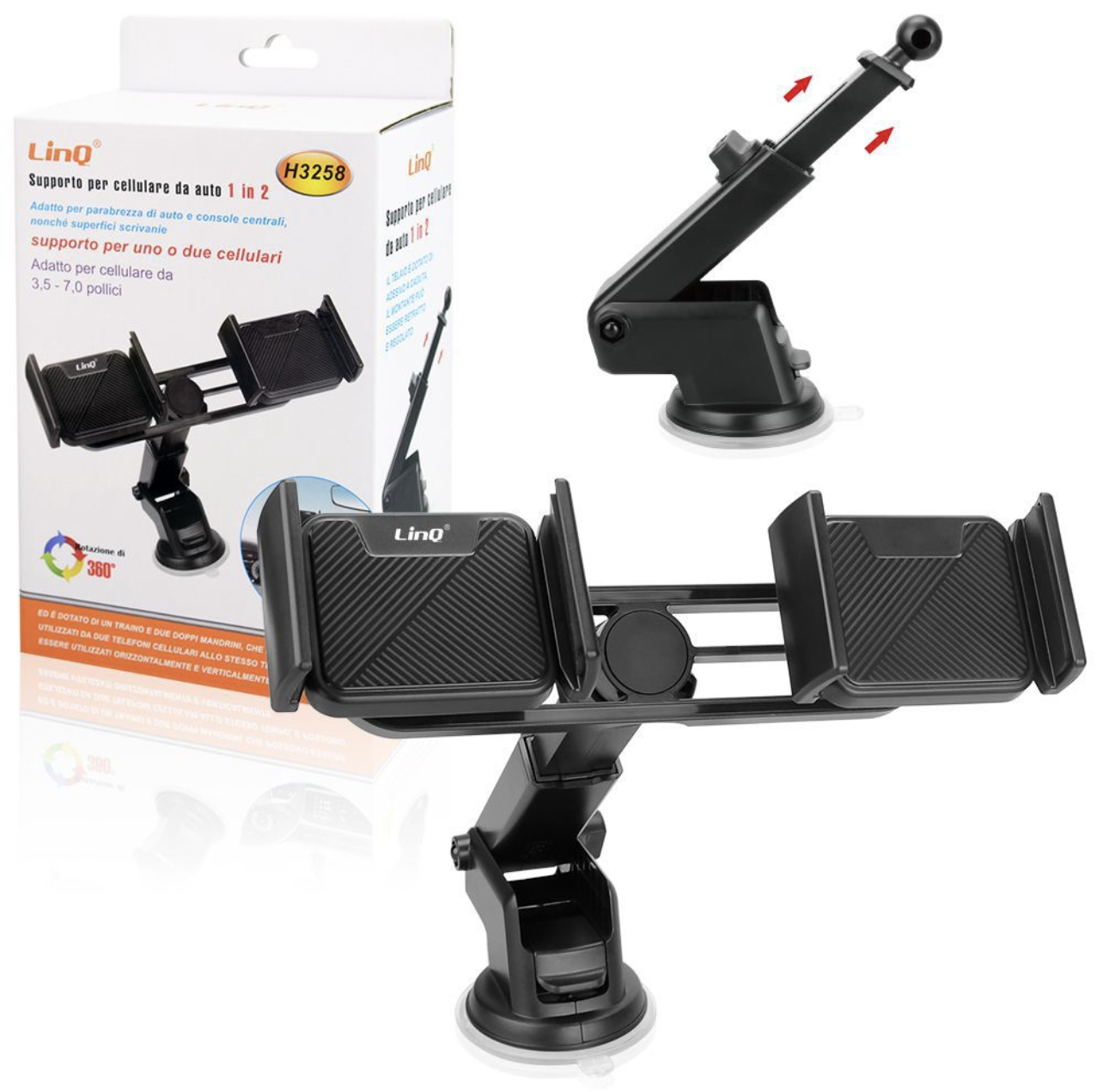 H3258 | Supporto per cellulare da auto 1 in 2 (Linq)