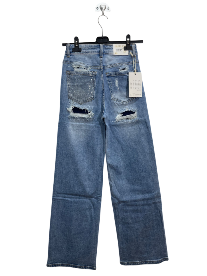 SA7369 | Jeans con brillantini e strappo vicino tasche