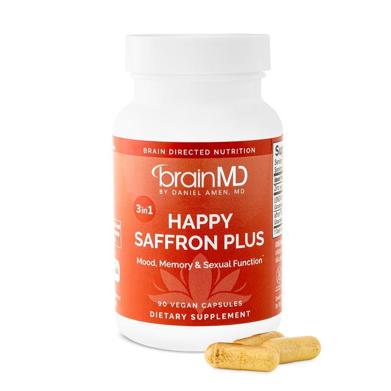 BrainMD Happy Saffron Plus 90 Capsules – Mood & Focus Support, Gluten-Free, Dairy-Free, Egg-Free