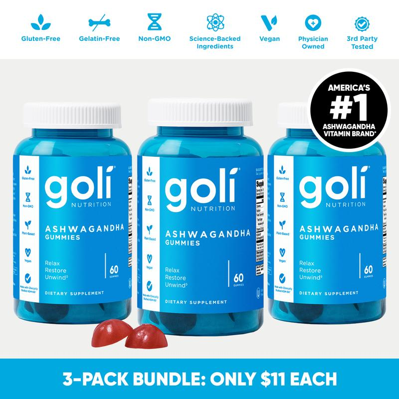 3 Pack – Goli Ashwagandha & Vitamin D Gummies | Stress Relief & Immune Support | KSM-66, Vegan, Non-GMO