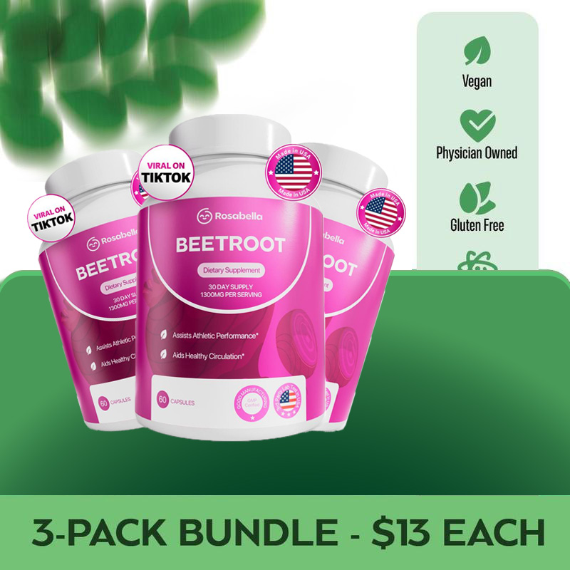 Organic Beetroot Capsules 1300mg by Rosabella – Cardiovascular & Stamina Support | 120 Capsules