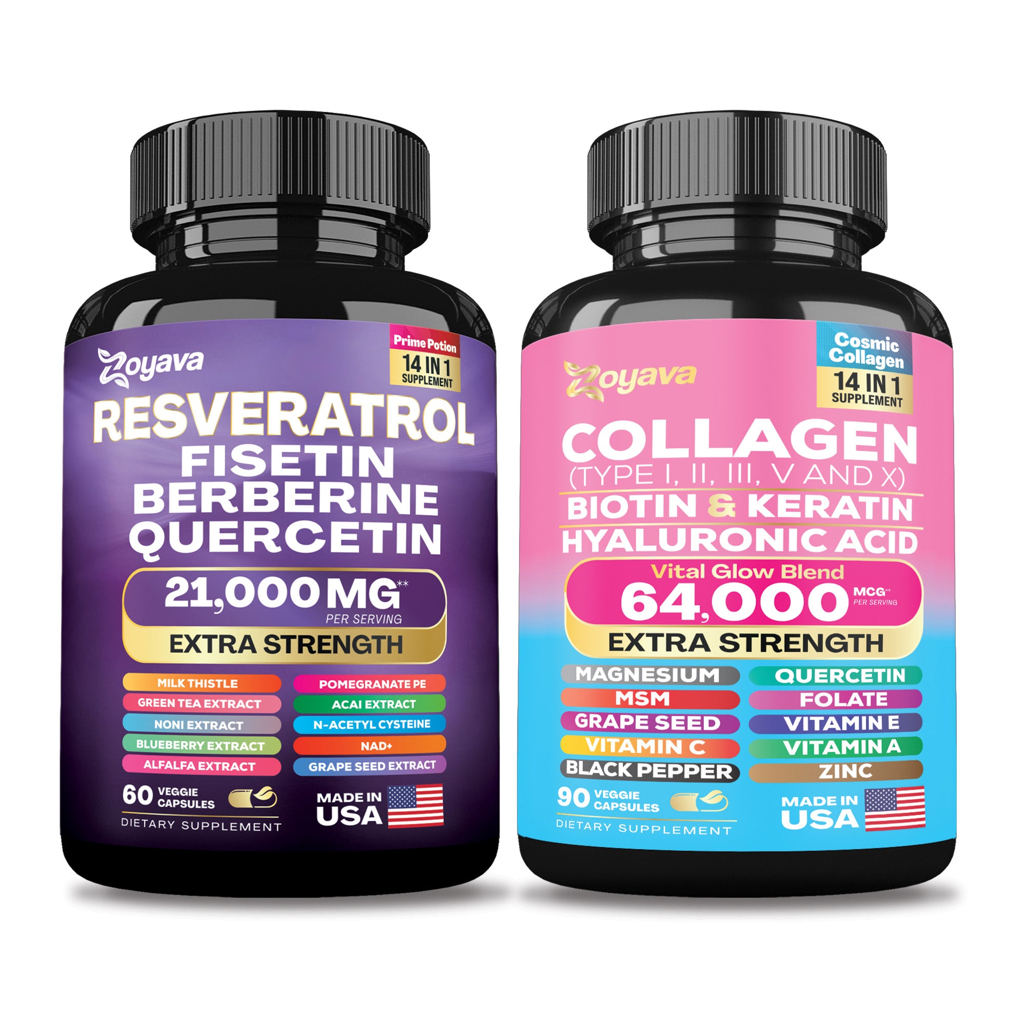 Zoyava™ Radiant Revival Bundle: Cosmic Collagen Beauty Complex 64,000MCG & Revitalize Resveratrol 21,000MG