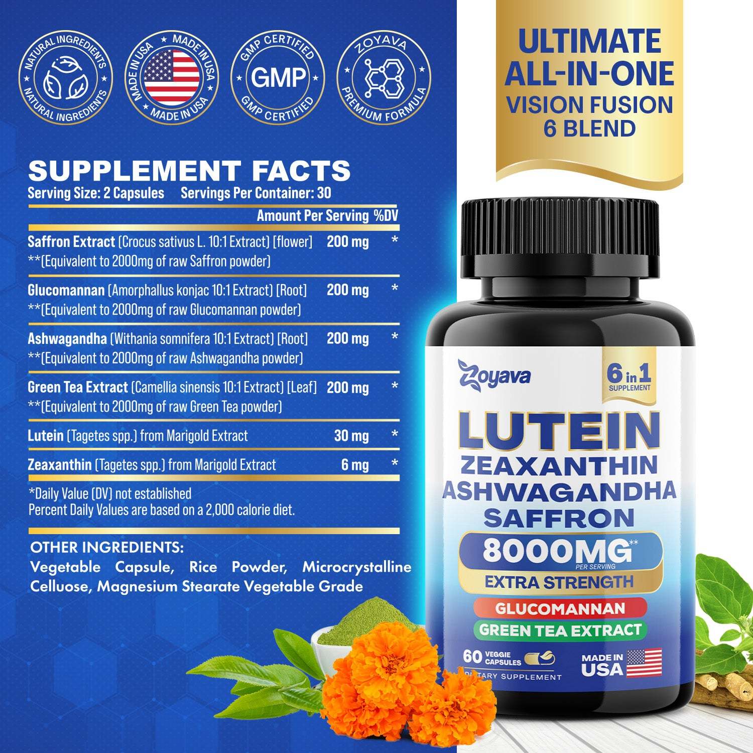 Zoyava™ Visionary Wellness Fusion: Sea Moss16-in-1 Magic Moss Super Blend 19,445MG & SightShield Lutein and Zeaxanthin Supplements 8000MG