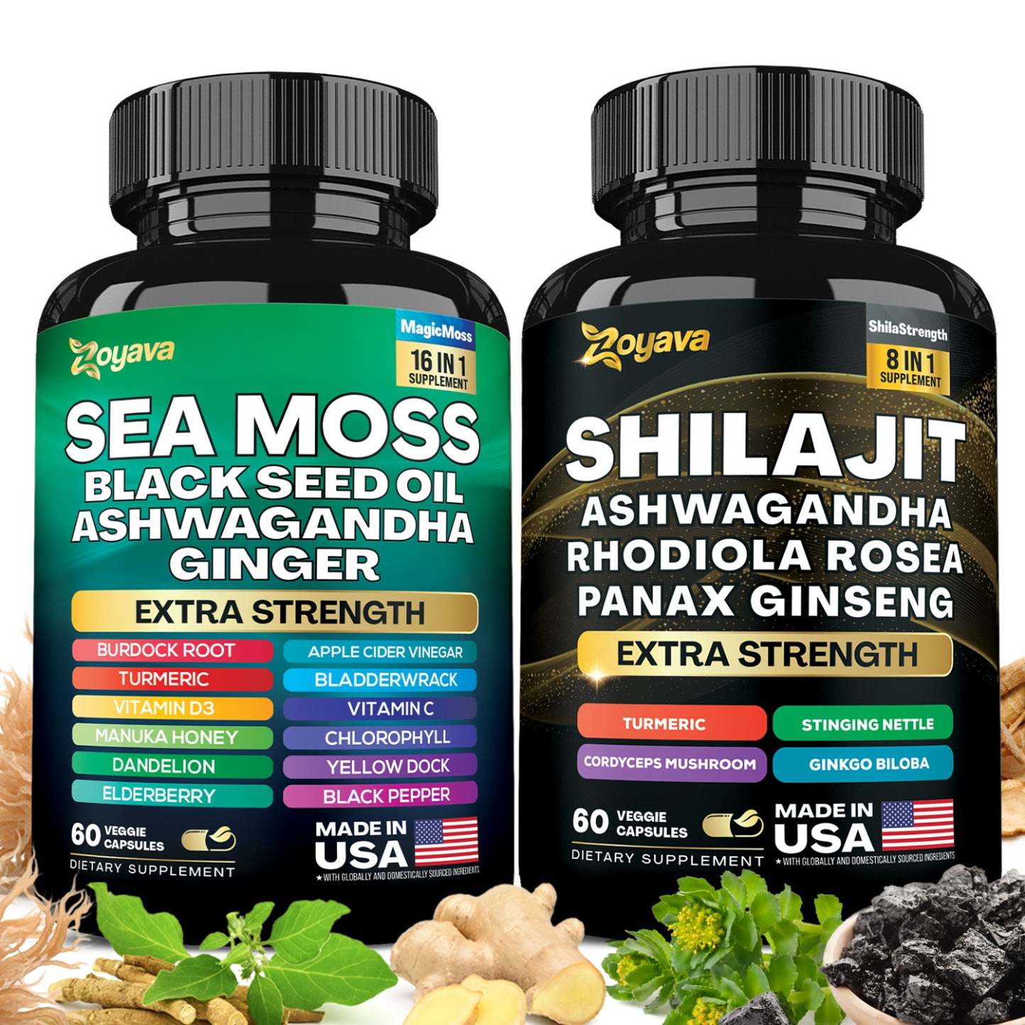 Zoyava™ Vitality Boost Duo: Sea Moss 16-in-1 Magic Moss & Shilajit Power ShilaStrength Blend