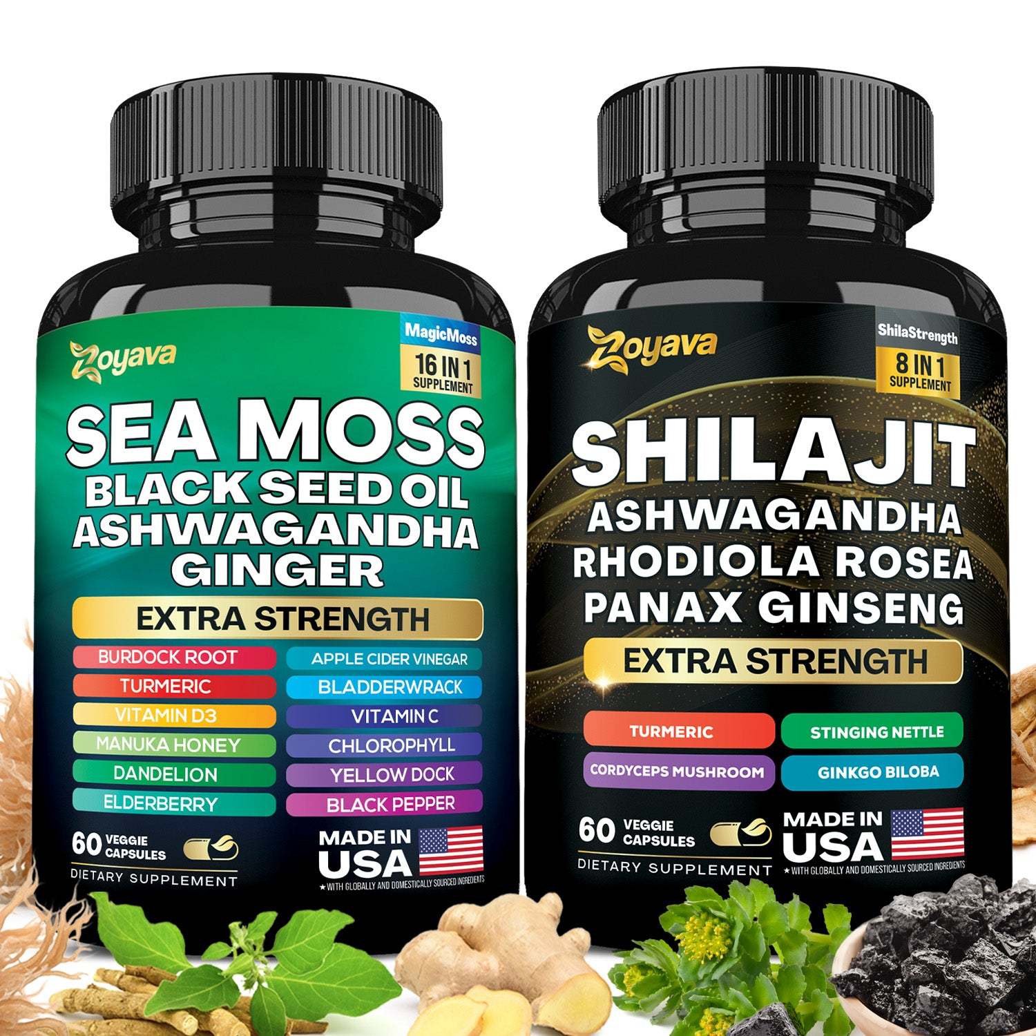 Zoyava™ Vitality Boost Duo: Sea Moss 16-in-1 Magic Moss & Shilajit Power ShilaStrength Blend