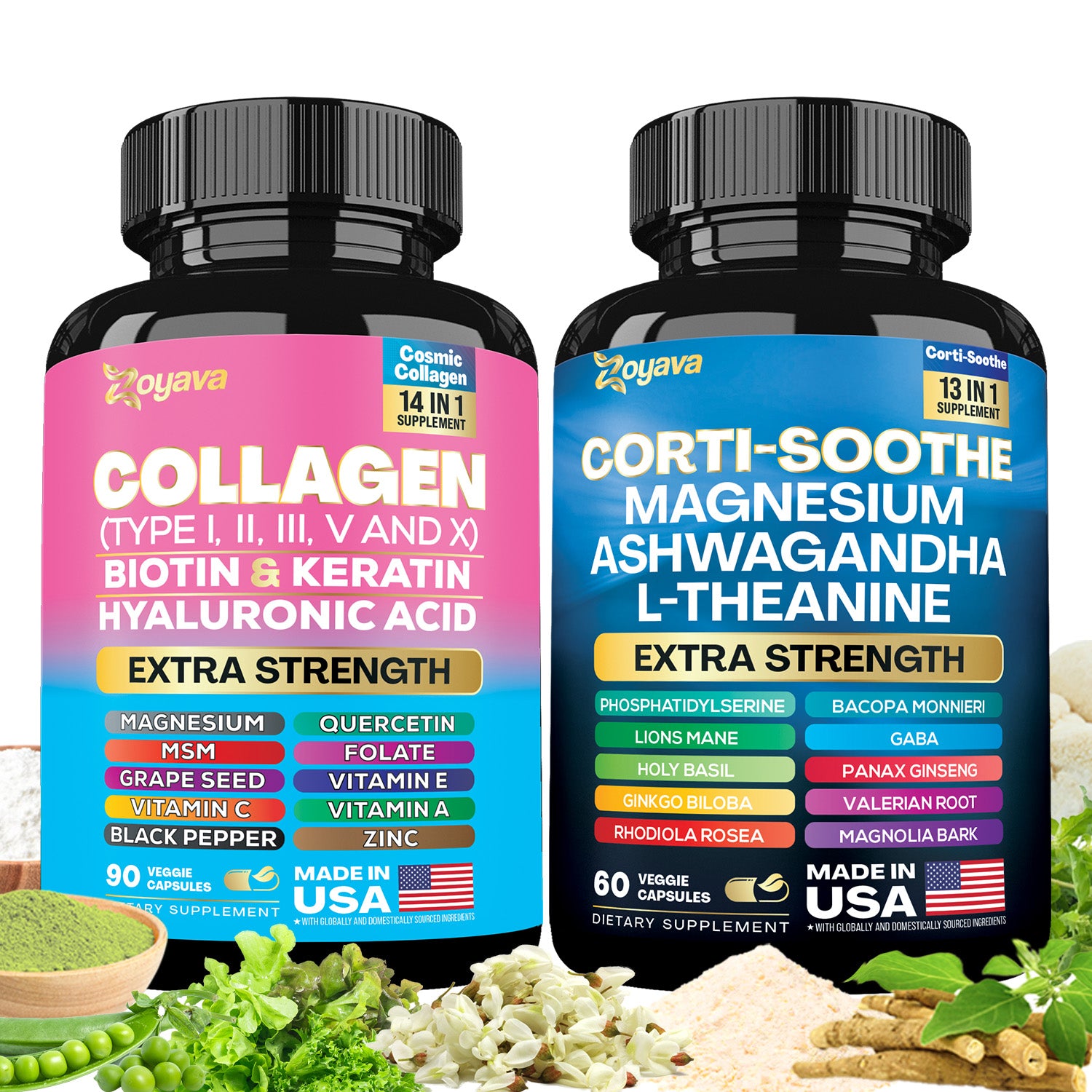 Zoyava™ Shining Serenity Set - Corti-Soothe & Cosmic Collagen Bundle: Wellness & Beauty Supplements