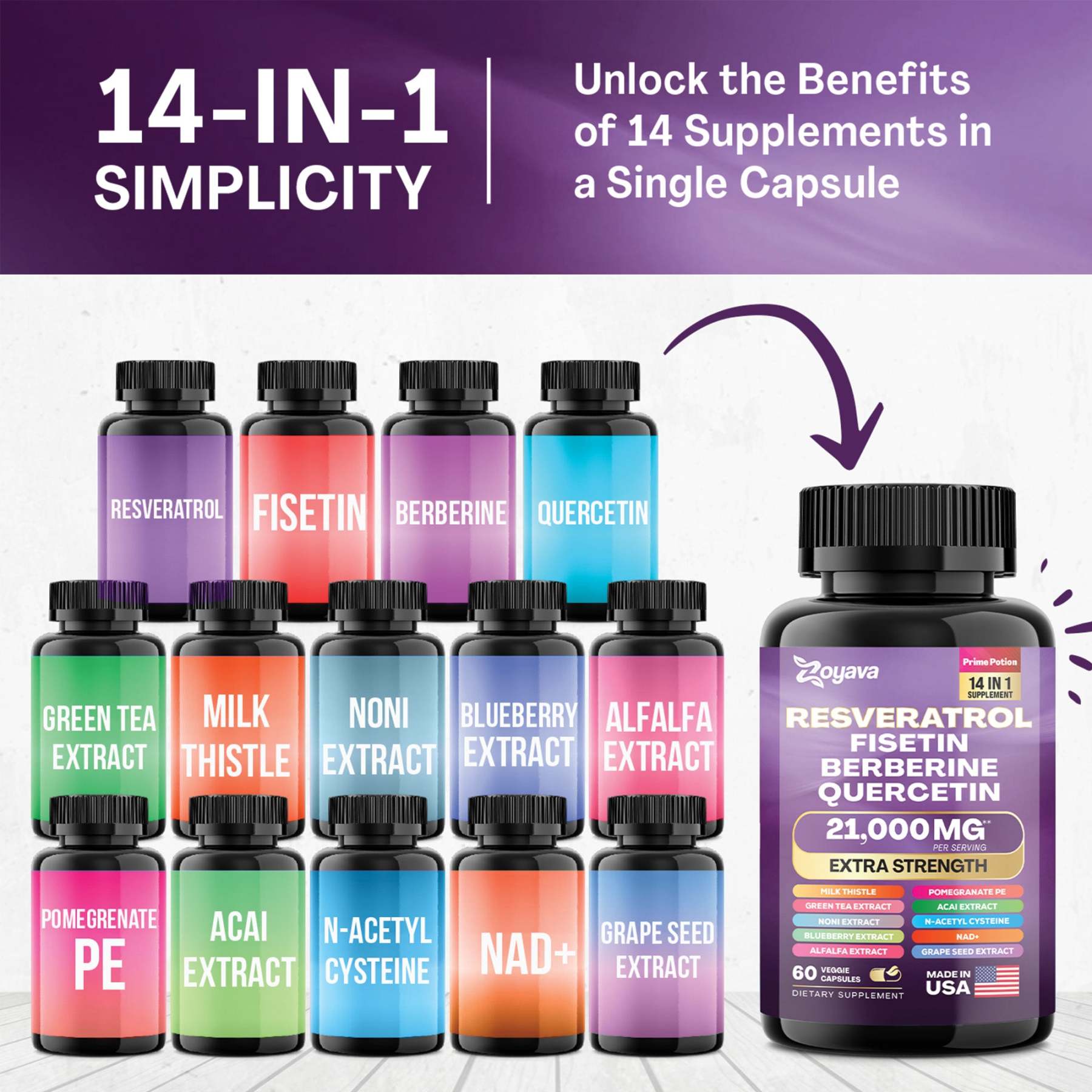 Zoyava™ Elevate Your Vitality & Unleash Youthfulness: Revitalize Resveratrol 21,000MG & Shilajit Power ShilaStrength Blend 15,250MG