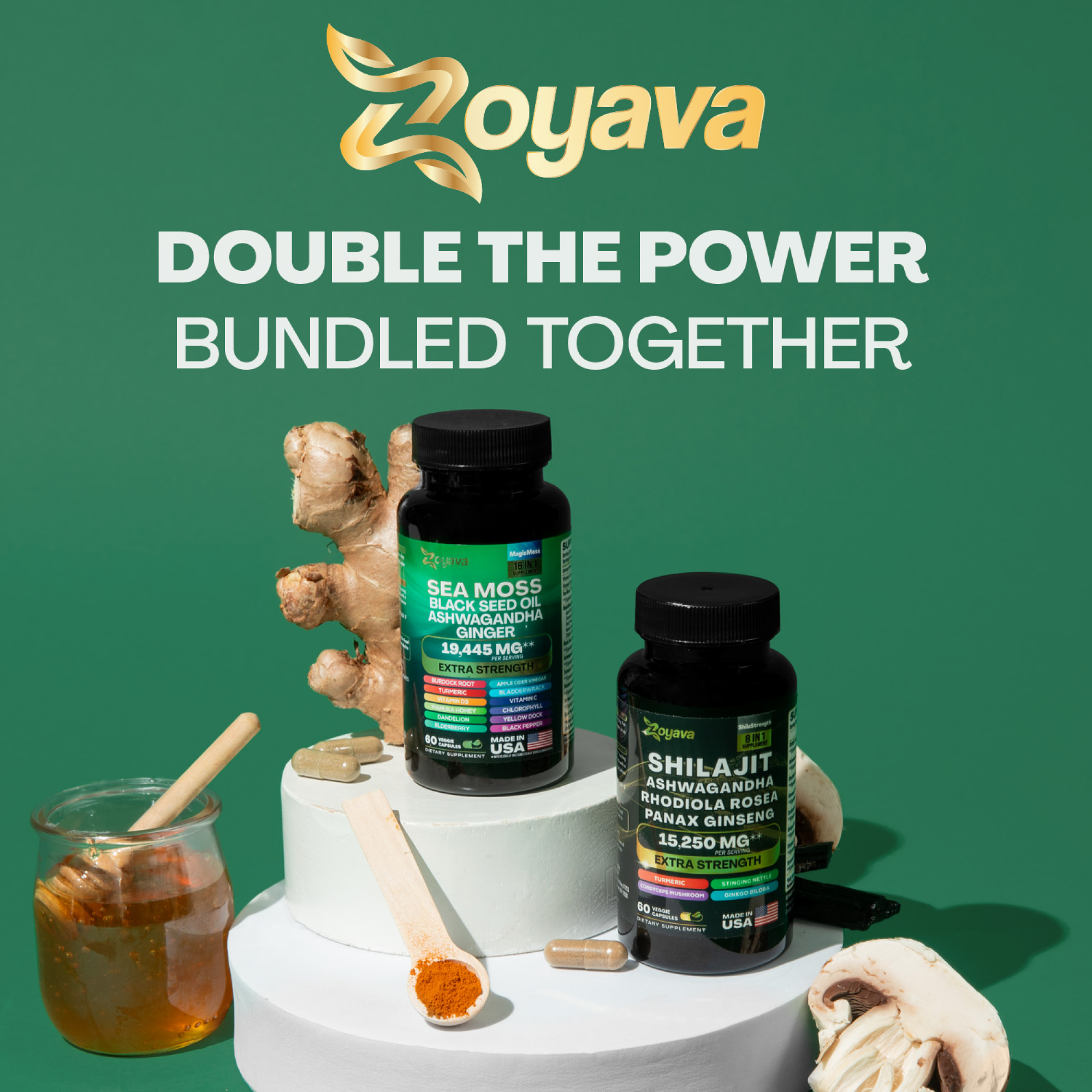 Zoyava™ Vitality Boost Duo: Sea Moss 16-in-1 Magic Moss & Shilajit Power ShilaStrength Blend