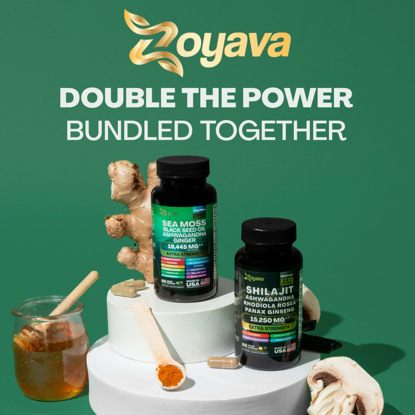 Zoyava™ Vitality Boost Duo: Sea Moss 16-in-1 Magic Moss & Shilajit Power ShilaStrength Blend