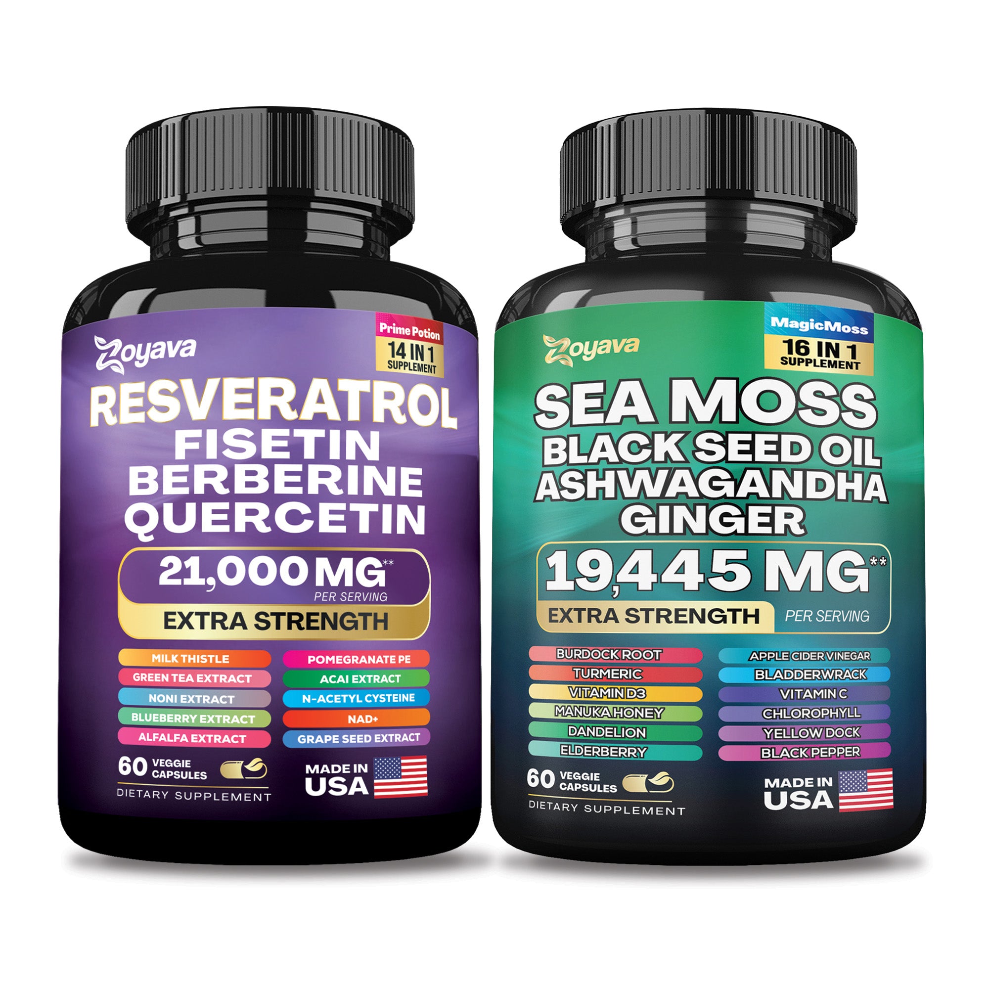 Zoyava™ Youthful Vitality Duo: Revitalize Resveratrol 21,000MG & Sea Moss 16-in-1 Magic Moss Super Blend 19,445MG