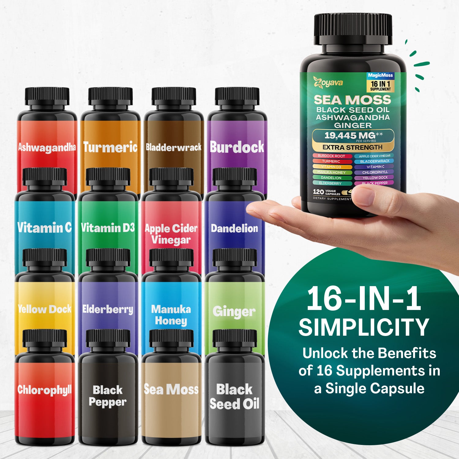 Zoyava™ Visionary Wellness Fusion: Sea Moss16-in-1 Magic Moss Super Blend 19,445MG & SightShield Lutein and Zeaxanthin Supplements 8000MG