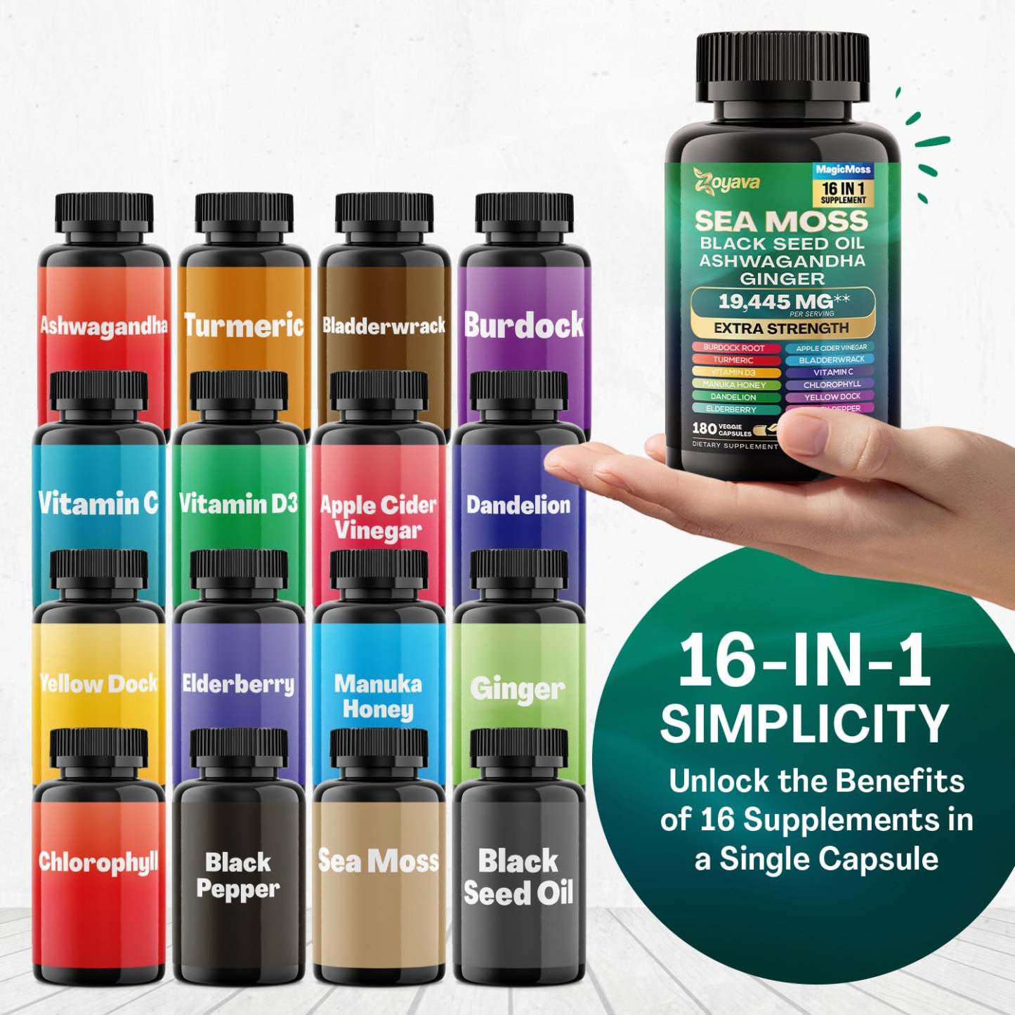 Zoyava™ Vitality Boost Duo: Sea Moss 16-in-1 Magic Moss 180 Caps & Shilajit Power ShilaStrength Blend - Energize Your Life!