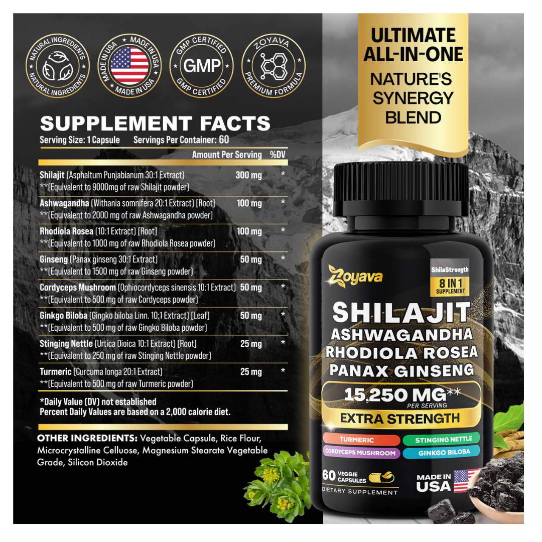 Zoyava™ Powerful Duo for Immunity, Gut Health, and Vitality: Bovine Colostrum Capsules 5250MG & Shilajit Power ShilaStrength Blend 15,250MG