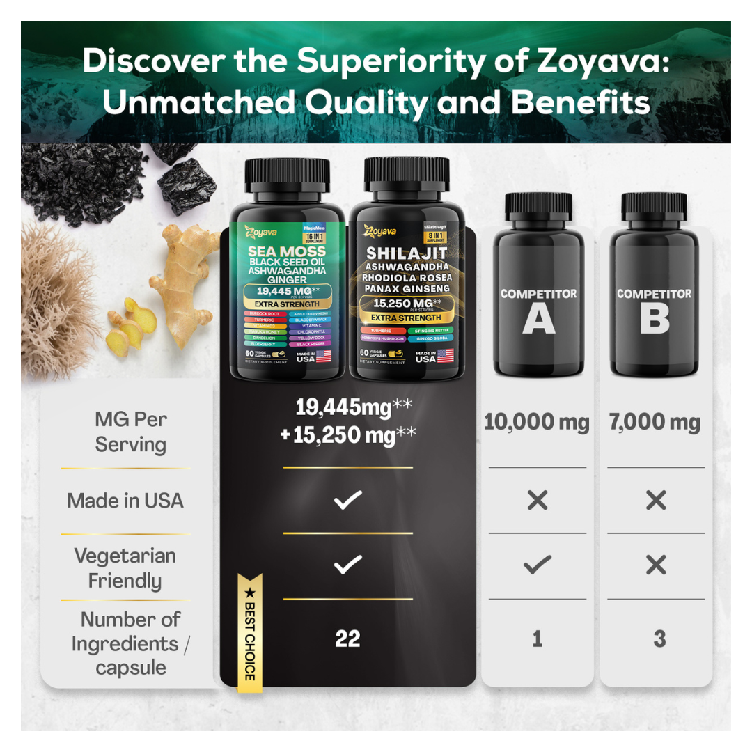 Zoyava™ Vitality Boost Duo: Sea Moss 16-in-1 Magic Moss & Shilajit Power ShilaStrength Blend