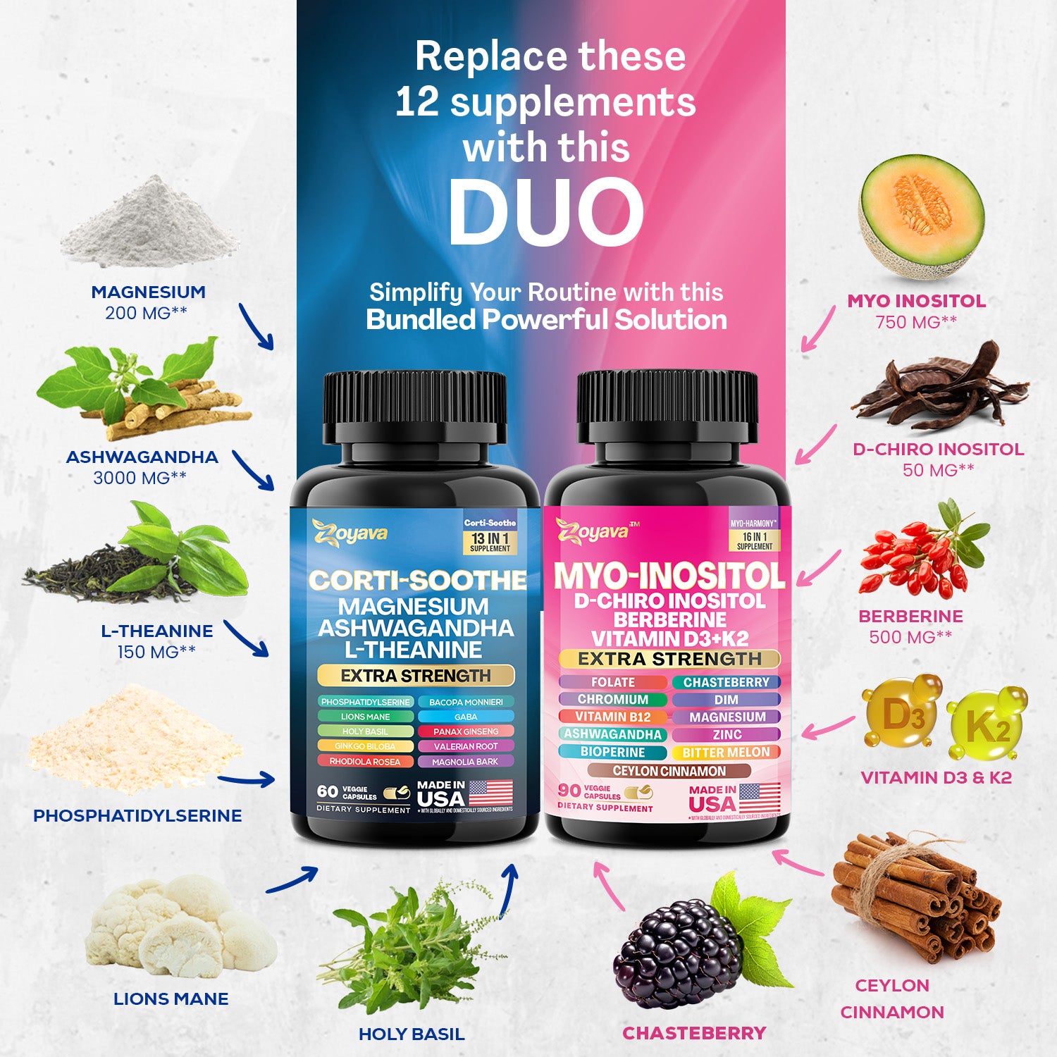 Soothe and Smooth Bundle: Cortisol 60 and Myo-Inositol 90 Capsules Supplement Bundle