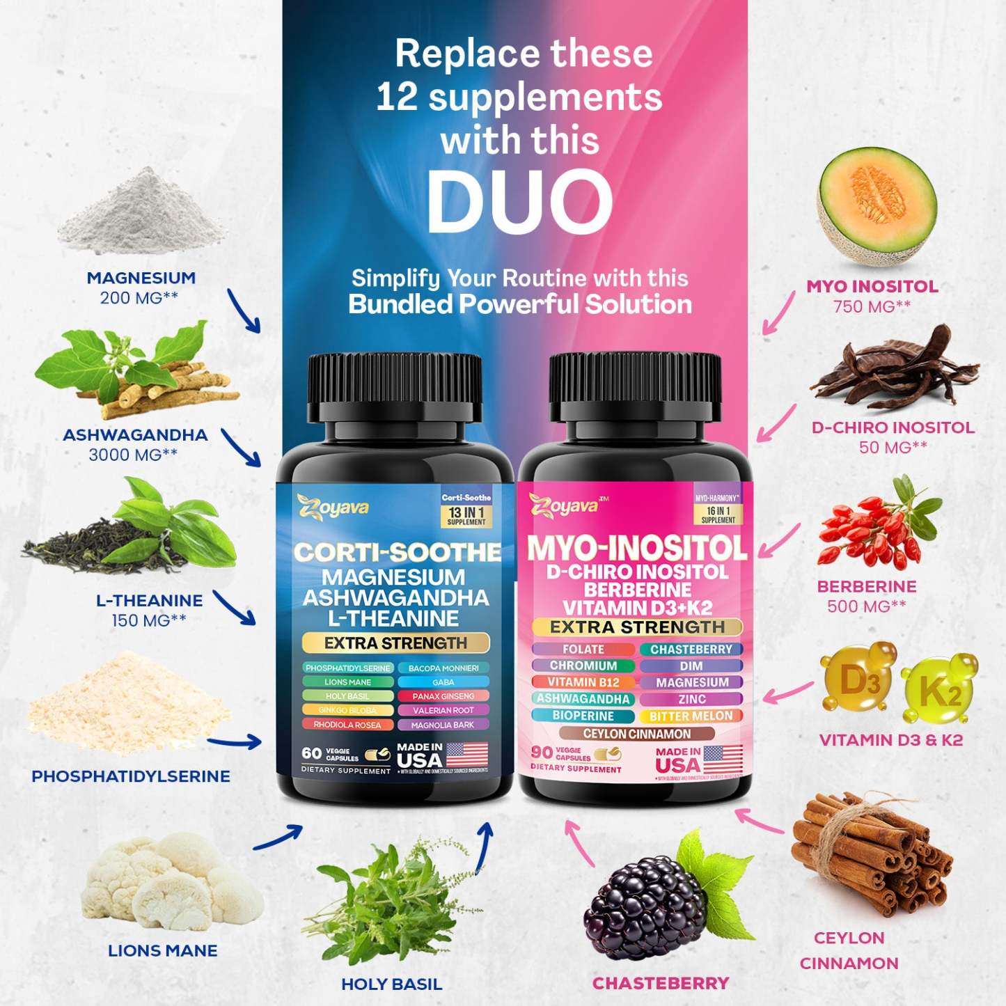 Soothe and Smooth Bundle: Cortisol 60 and Myo-Inositol 90 Capsules Supplement Bundle