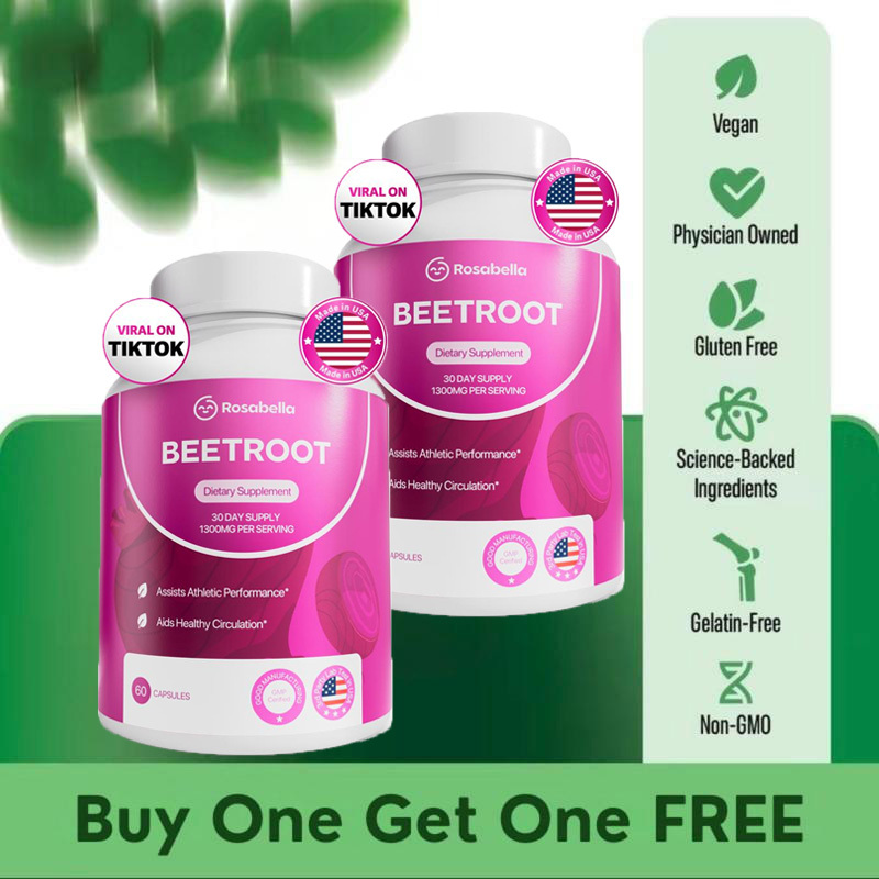 Organic Beetroot Capsules 1300mg by Rosabella – Cardiovascular & Stamina Support | 120 Capsules