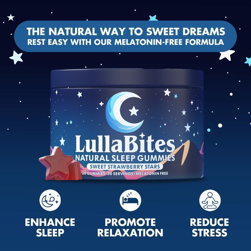 LullaBites Strawberry Sleep Gummies – Natural, Melatonin-Free | 30 Servings for Restful Nights