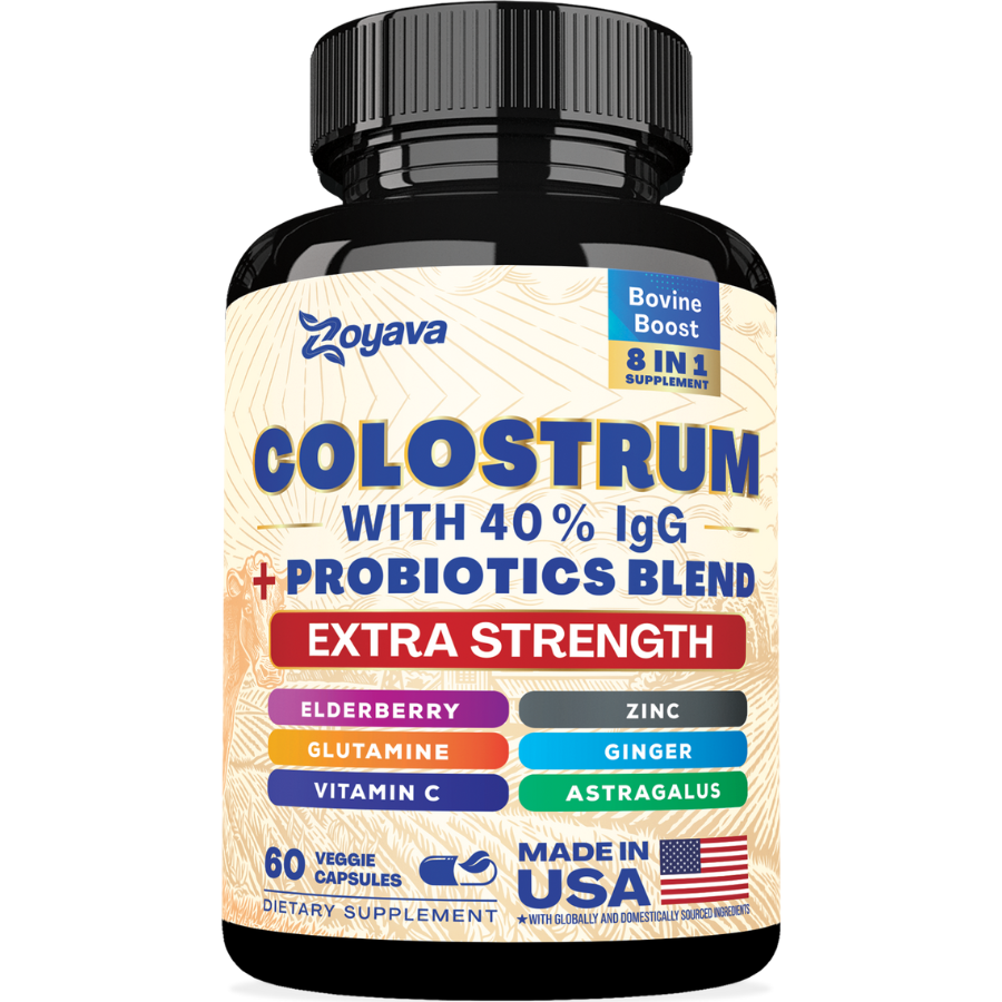 Zoyava™ Highly Potent Bovine Colostrum Capsules - 5250 MG with 40% IgG & Probiotics for Immunity, Gut Health, and General Wellness