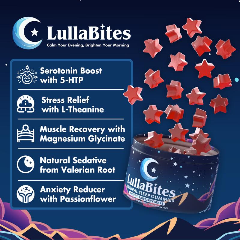 LullaBites Strawberry Sleep Gummies – Natural, Melatonin-Free | 30 Servings for Restful Nights