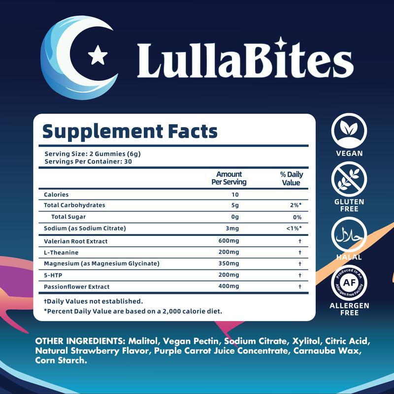 LullaBites Strawberry Sleep Gummies – Natural, Melatonin-Free | 30 Servings for Restful Nights