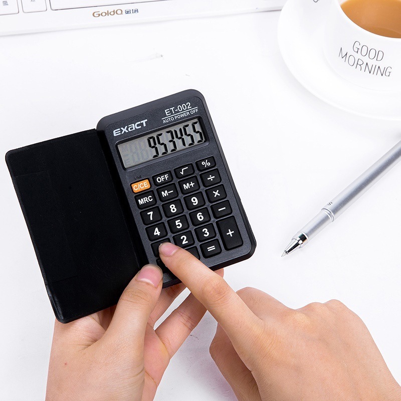 Calculadora flip preta com capa de couro simulado Adequada para estudantes Corporativo