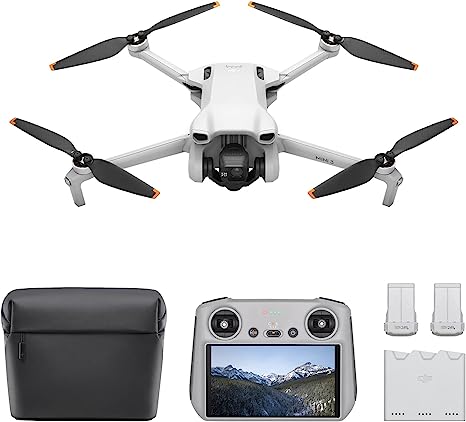 DJI Mini 3 Fly More Combo + DJI RC remote controller with screen｜1/1.3-inch large base｜4K/30fps lossless vertical shooting｜Three batteries for 114 minutes of battery life｜10km O2 image transmission｜249g ultra-light and no registration required｜Professiona