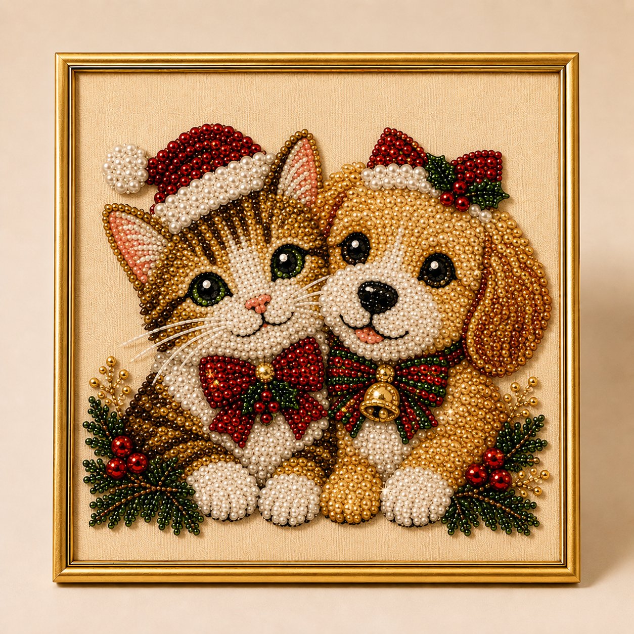 🎄🎅 Premium 3D Pearl Christmas Wall Art Kit | Luxury Flocked Canvas with Scratch-Resistant Non-Fading Pearl Beads DIY Holiday Decor ⛄️❄️
