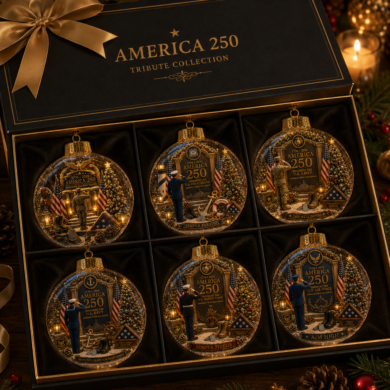 🎄 70% OFF – America 250 Lighted Military Tribute Christmas Ornament
