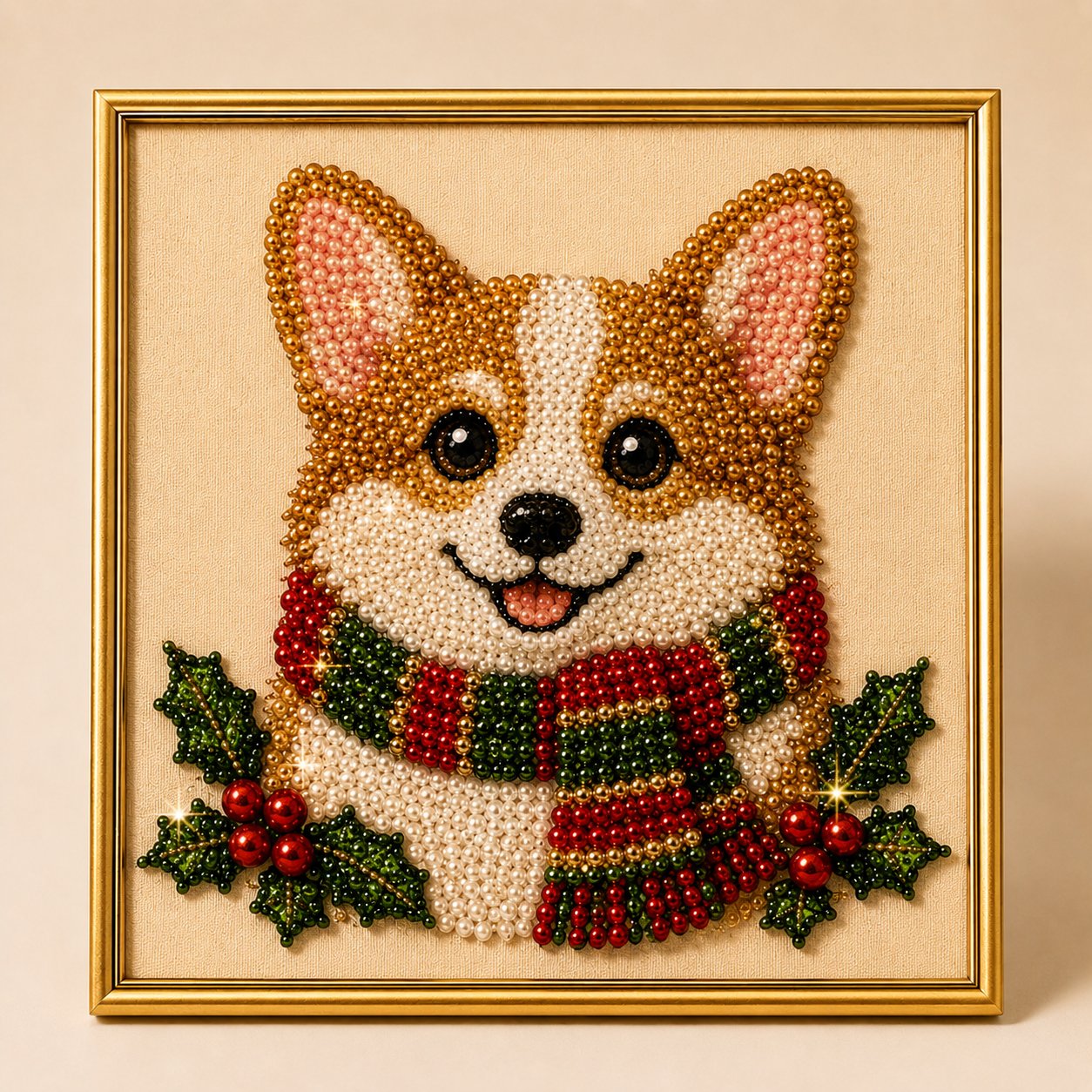 🎄🎅 Premium 3D Pearl Christmas Wall Art Kit | Luxury Flocked Canvas with Scratch-Resistant Non-Fading Pearl Beads DIY Holiday Decor ⛄️❄️