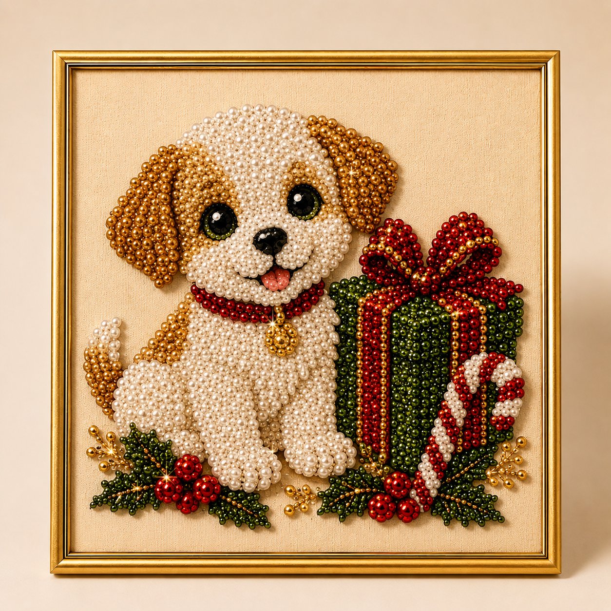 🎄🎅 Premium 3D Pearl Christmas Wall Art Kit | Luxury Flocked Canvas with Scratch-Resistant Non-Fading Pearl Beads DIY Holiday Decor ⛄️❄️