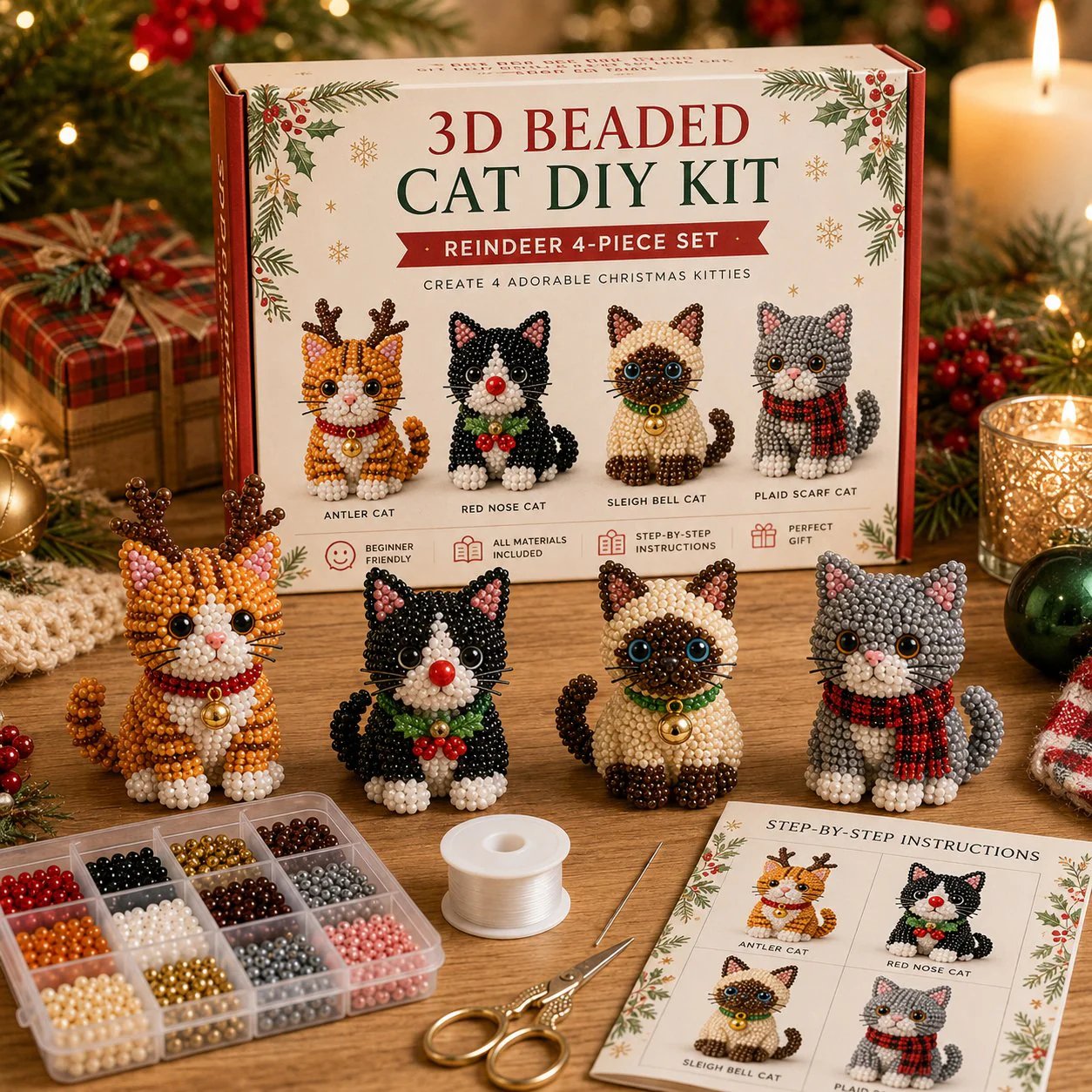 🐱✨ Create Your Own 3D Beaded Christmas Cats | Beginner-Friendly DIY Kit🎁Buy 2 | FREE Shipping
