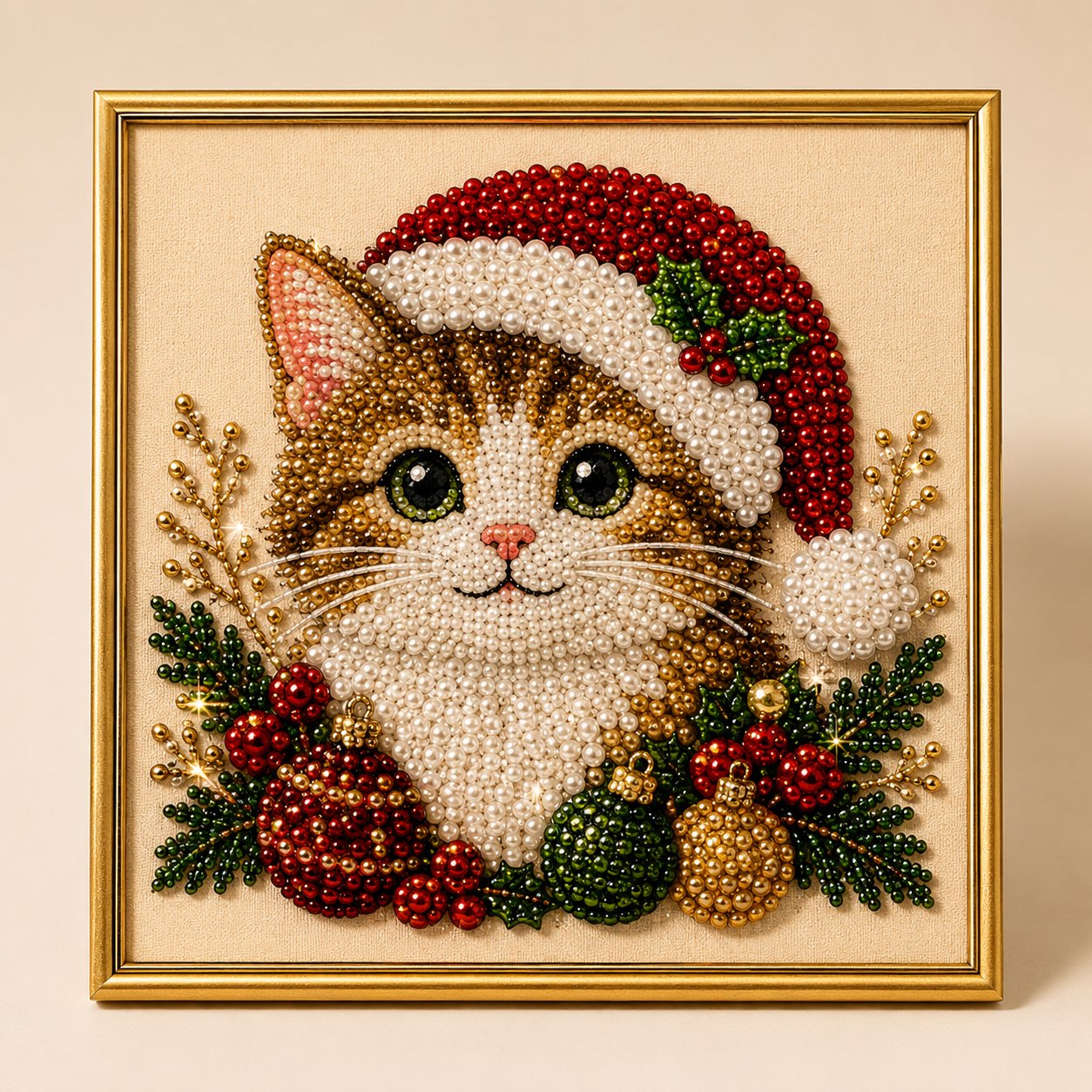 🎄🎅 Premium 3D Pearl Christmas Wall Art Kit | Luxury Flocked Canvas with Scratch-Resistant Non-Fading Pearl Beads DIY Holiday Decor ⛄️❄️