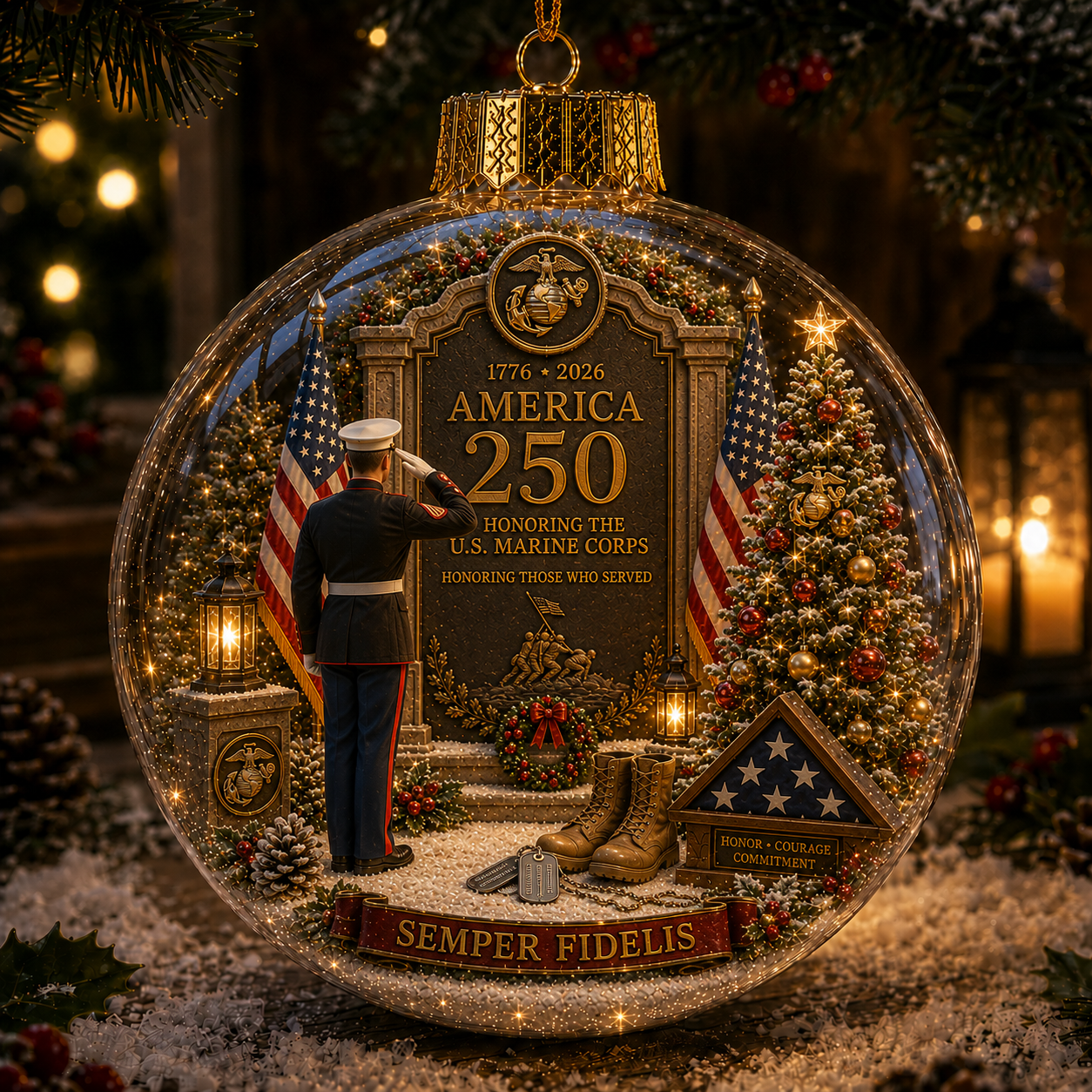 🎄 70% OFF – America 250 Lighted Military Tribute Christmas Ornament