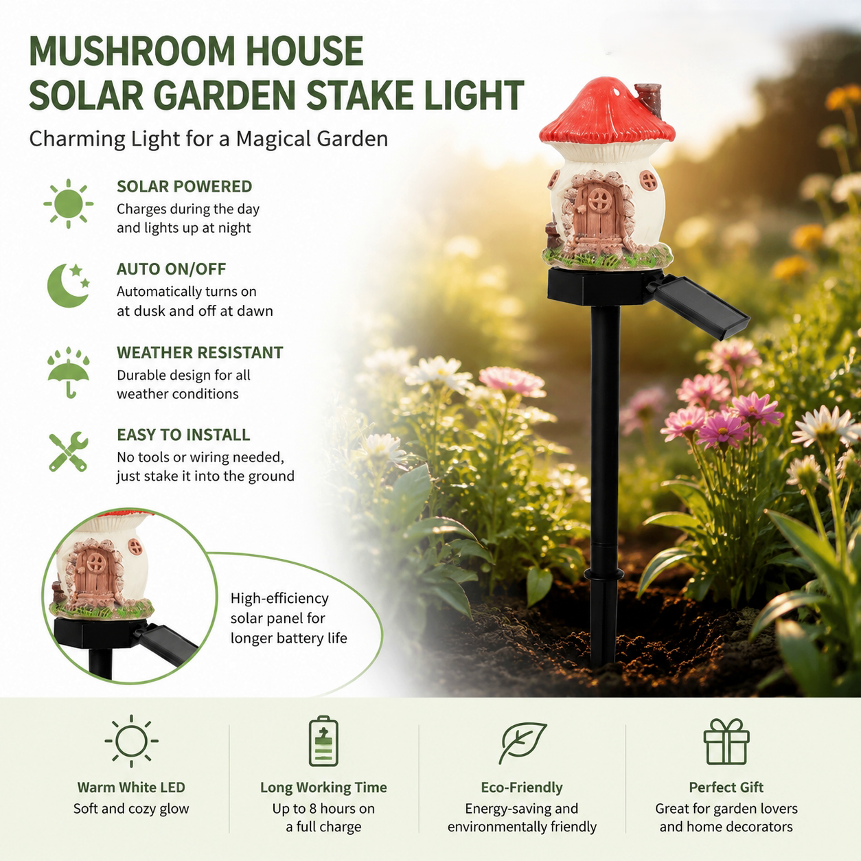 🍄Solar Fairy Tale Mushroom Cottage Garden Light