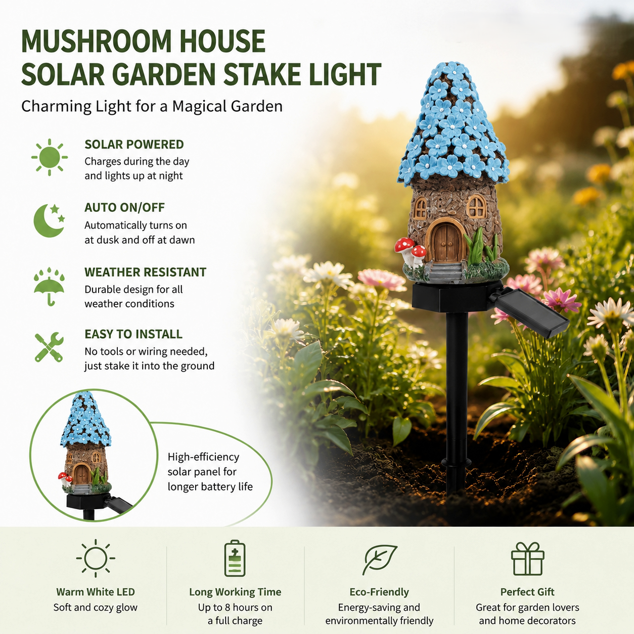 🍄Solar Fairy Tale Mushroom Cottage Garden Light