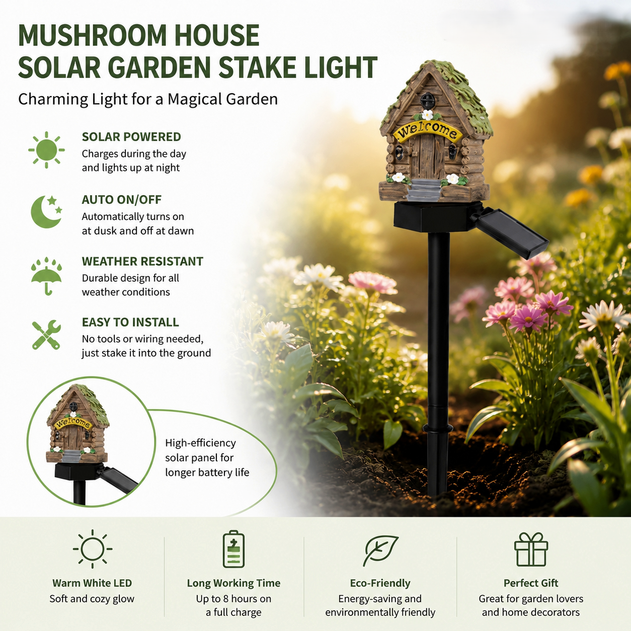🍄Solar Fairy Tale Mushroom Cottage Garden Light