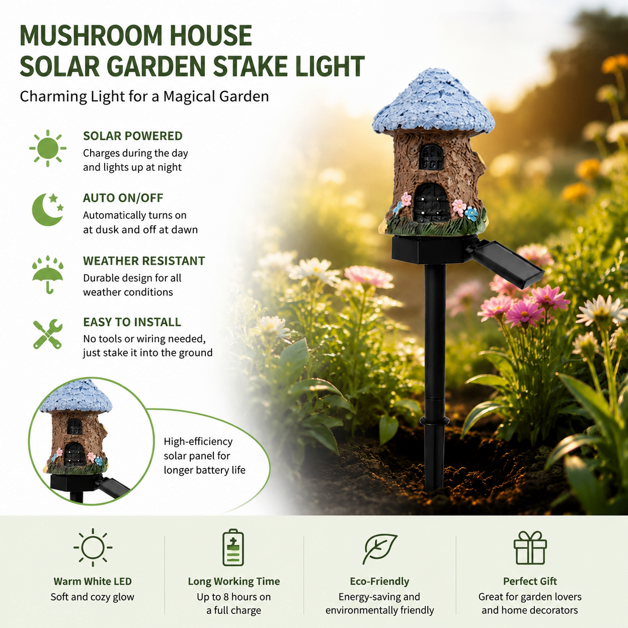 🍄Solar Fairy Tale Mushroom Cottage Garden Light