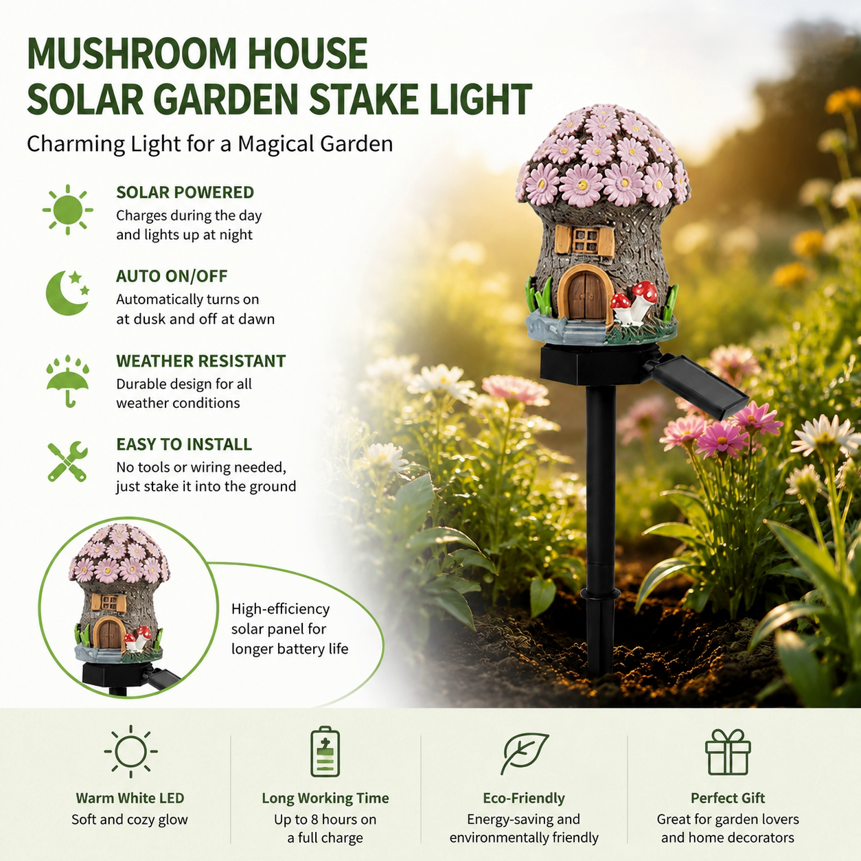 🍄Solar Fairy Tale Mushroom Cottage Garden Light