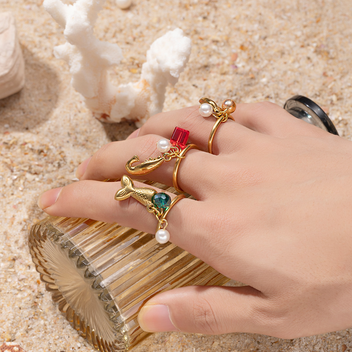 🌊Ocean-Inspired Charm Rings✨