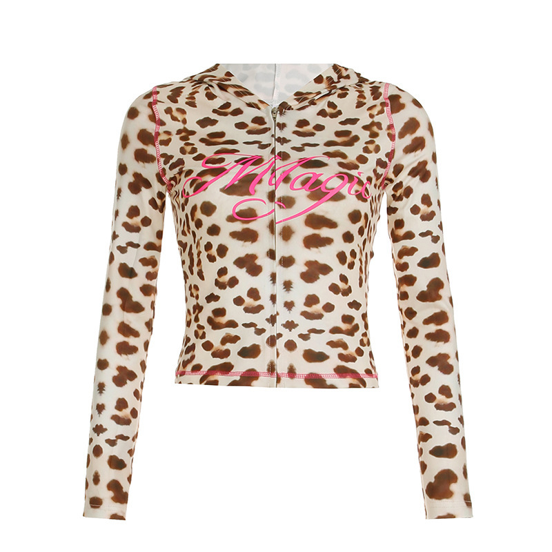 Leopard Print Hooded Casual Sports Suit