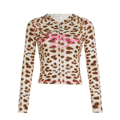 Leopard Print Hooded Casual Sports Suit