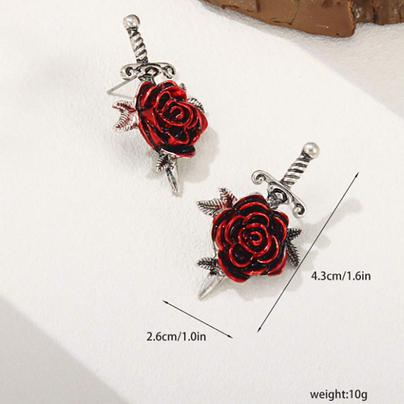 Gothic Cross Rose Earrings