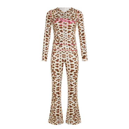 Leopard Print Hooded Casual Sports Suit